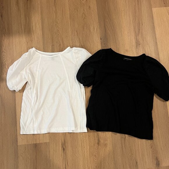 Lot / Set of 2 Black & White Banana Republic Short Sleeve Tops Blouses T-Shirts - Picture 2 of 5